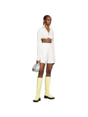 By FAR Russel Lamb Leather Knee High Boot 38 Ivory 8 Chunky Lug Platform NWT